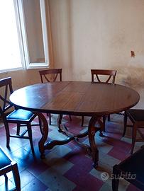 tavolo tondo allungabile 120cm e sei sedie in noce