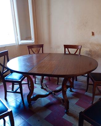 tavolo tondo allungabile 120cm e sei sedie in noce
