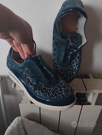 Sneakers donna vera pelle camoscio con strass