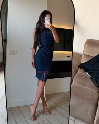 Abito midi in pizzo blu scuro