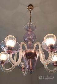Lampadario in vetro di Murano lilla