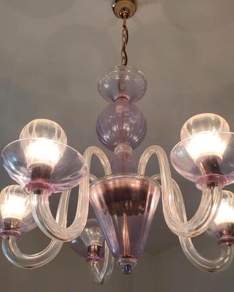 Lampadario in vetro di Murano lilla