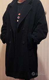 Cappotto blu scuro in lana Chêne da donna anni 80