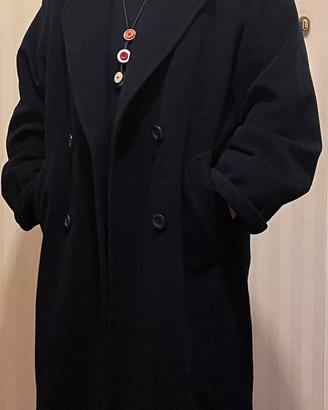 Cappotto blu scuro in lana Chêne da donna anni 80
