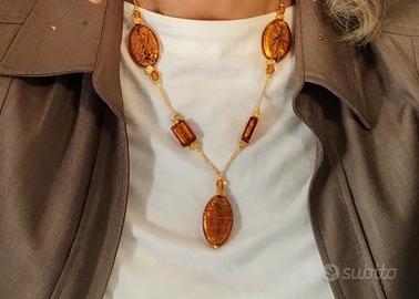 Collana in perle di Murano tonalità ambra/oro
