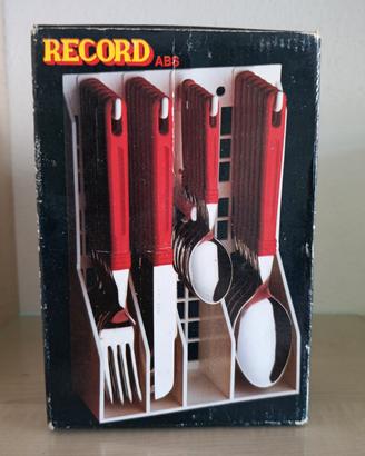 set posate record vintage acciaio inox e plastica 