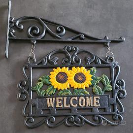 Cartello da parete Welcome in ferro battuto 