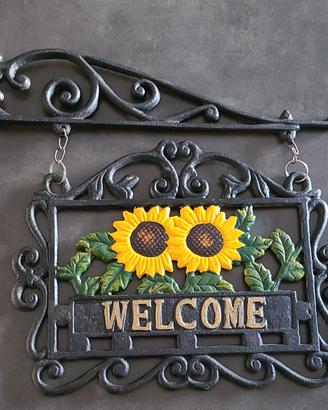 Cartello da parete Welcome in ferro battuto 
