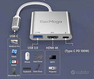 Adattatore Multiporta  ElecMoga 3-IN-1, HDMI 4K