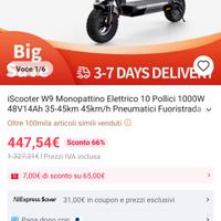 Monopattino iScooter W9 1000W - 48V - Off-road