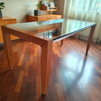 tavolo salotto legno e cristallo