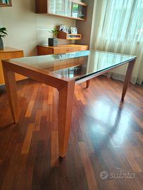 tavolo salotto legno e cristallo