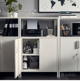 Mobile in metallo con ante, bianco, 70x35x110 cm