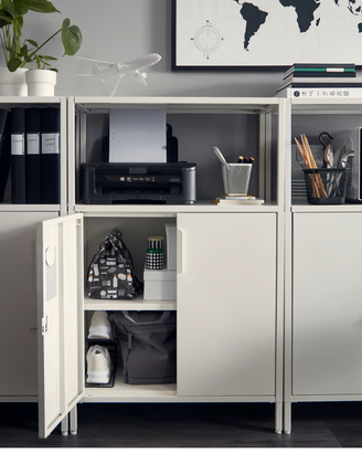 Mobile in metallo con ante, bianco, 70x35x110 cm
