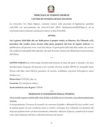 beni mobili vari-transpallet, cella frigo, ecc