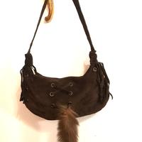 Borsa Vera Pelle camoscio con frange. Vintage 80s