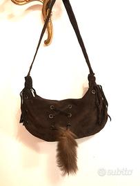 Borsa Vera Pelle camoscio con frange. Vintage 80s