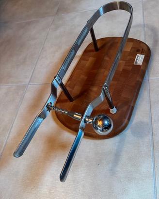 Porta prosciutto/tagliere in legno e acciaio