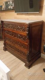 cassettone stile rinascimentale ,noce, piano marmo