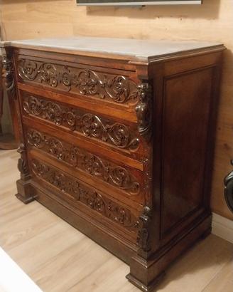 cassettone stile rinascimentale ,noce, piano marmo