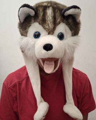 Cappello Peluche Husky, con Paraorecchie. Tg Unica