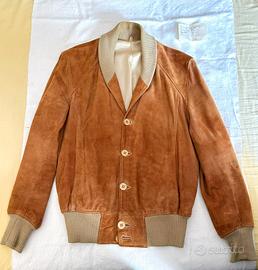 Giacca bomber vintage in pelle di renna scamosciat