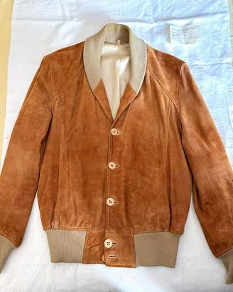Giacca bomber vintage in pelle di renna scamosciat