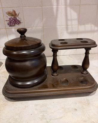 Portapipe Vintage in Legno con Barattolo