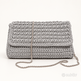 Borsa uncinetto argento fatta a mano pochette