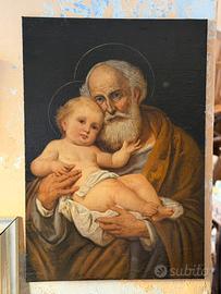 Dipinto antico olio su tela .San Giuseppe con Gesu