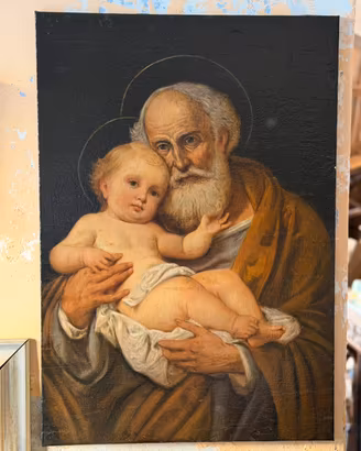 Dipinto antico olio su tela .San Giuseppe con Gesu