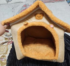 Cuccia per gatto/cane a casetta con cuscino
