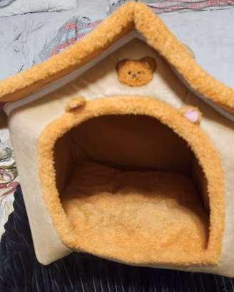 Cuccia per gatto/cane a casetta con cuscino