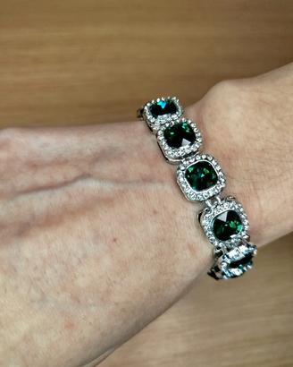 Bracciale con Pietre Verdi e Brillanti in Zirconia