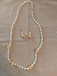 Parure collana lunga + orecchini con perle
