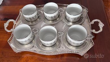 Servizio da the' in porcellana e peltro 13pz
