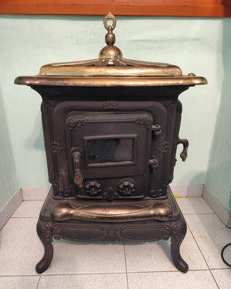 Stufa a Legna in ghisa Parlor Vintage ottone