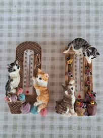 Coppia Termometri Vintage Gattini in Resina 
