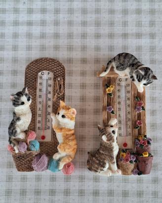 Coppia Termometri Vintage Gattini in Resina 