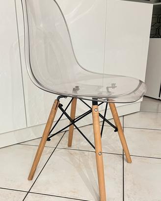 Set 4 Sedie in Legno e Policarbonato Trasparente