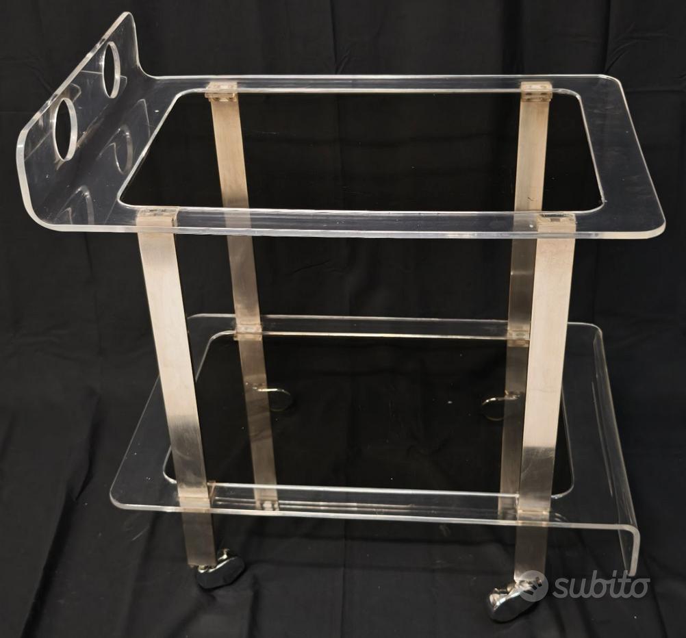 Chariot De Service Vintage Des Années 50 En Aluminium Argenté - Plateau Séparable - Idéal Bar Ou Salle De Bain