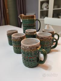 Set Vintage Ceramica Artistica - Brocca e 6 Tazze 