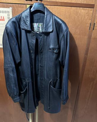 Giacca pelle nera vintage artigianale - M donna