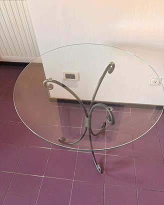 Tavolino in ferro battuto e cristallo