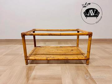 Tavolino da caffè vintage vimini/rattan bambù