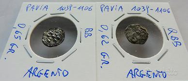 Lotto 2 monete medioevali argento denaro di pavia
