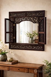 Specchio indonesiano in Legno Intagliato a Mano