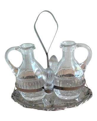 Porta Olio e Aceto in Vetro con Supporto Metallico