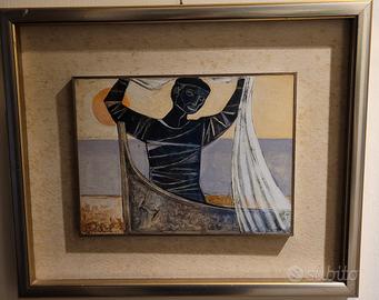 Quadro Lucio Ranucci " il pescatore " 27.5 x 37