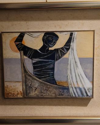 Quadro Lucio Ranucci " il pescatore " 27.5 x 37